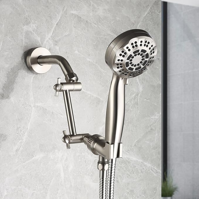 Brushed Nickel Shower Extender Arm, Height & Angle Adjustable - Image 2