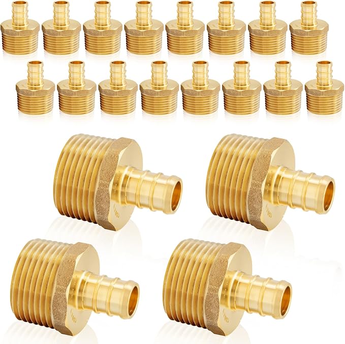 20-Pack HeSun PEX Fittings, 3/4" PEX x 1" Male NPT, Brass Crimp Male Adapter by HeSun
