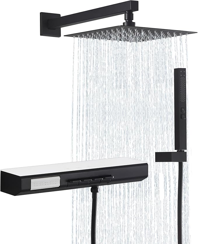 Matte Black Rain Shower System Combo: 10" Wall-Mounted Shower Fixtures by Tomfaucet