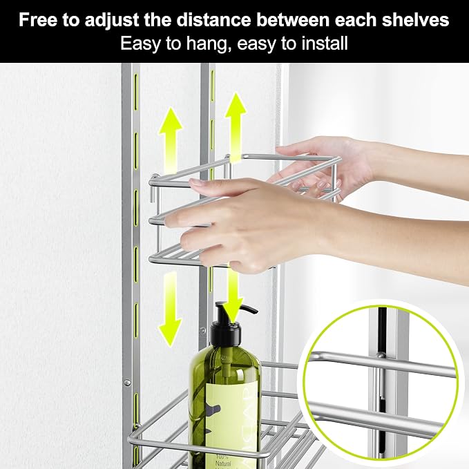 Orimade Over the Door Shower Caddy Adjustable 5 Tier Silver Grey, Bathroom - Image 3