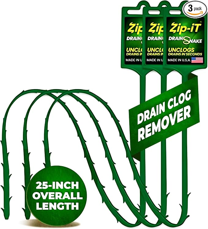 The original Zip-It Hair Clog Remover 25-inch Overall Length Drain Snake Cleaner by Zip-ItDrainSnake