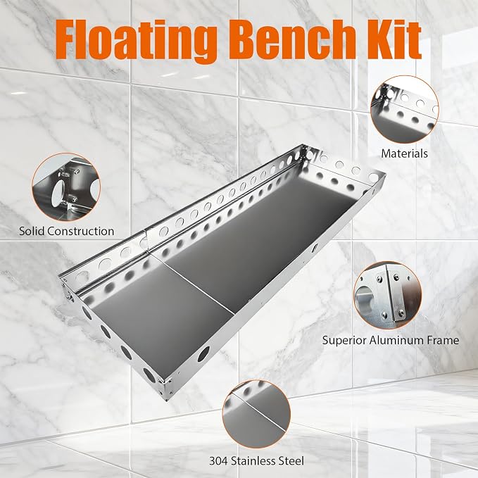 Floating Shower Bench, Adjustable Shower Bench, Heavy-Duty Aluminum Alloy - Image 4