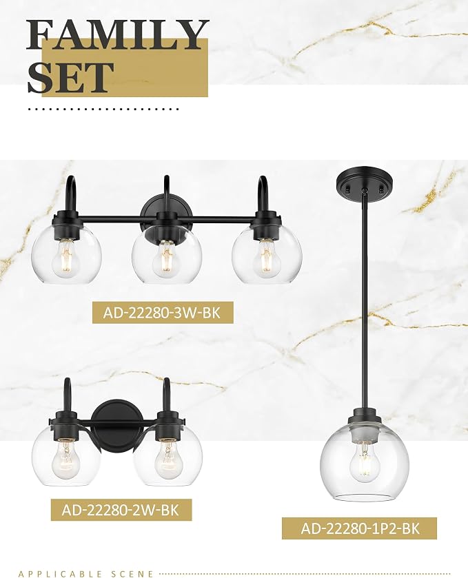 Bathroom Light Fixtures, 3-Light Matte Black Vanity Lights - Image 7