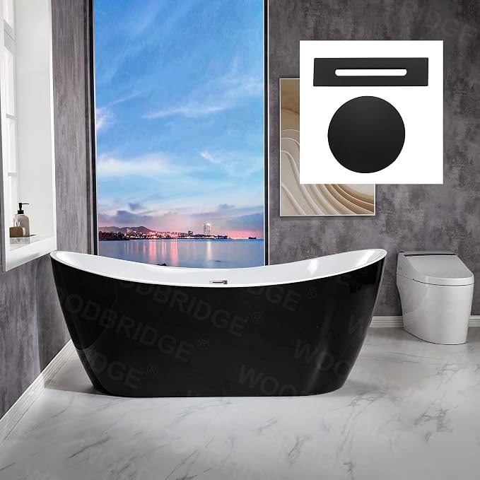WOODBRIDGE 71" Acrylic Freestanding Bathtub Contemporary Soaking Black Tub by WOODBRIDGE