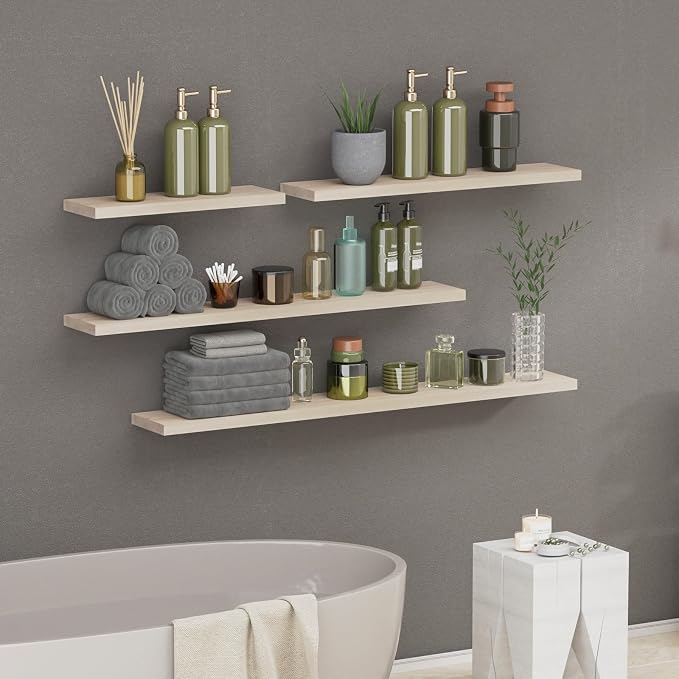 SAUMONIERES Floating Shelves 8 Inch Deep Solid Wood Wide Wall Shelf Set of 2 - Image 6