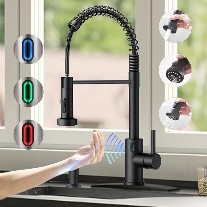 Touch-Less Kitchen Faucet, 3 Modes Pull Down Sprayer, LED Temperature Control by VIDEC