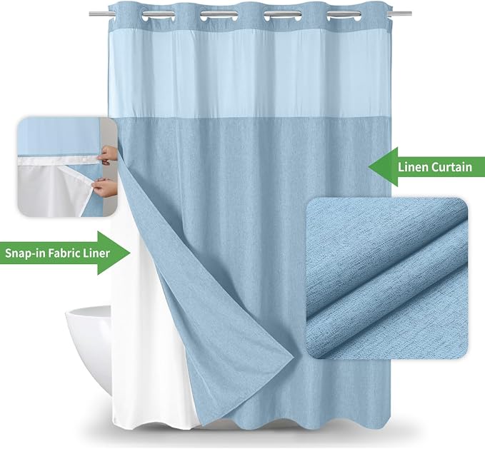 Extra Long No Hooks Needed Linen Textured Shower Curtain - Image 2