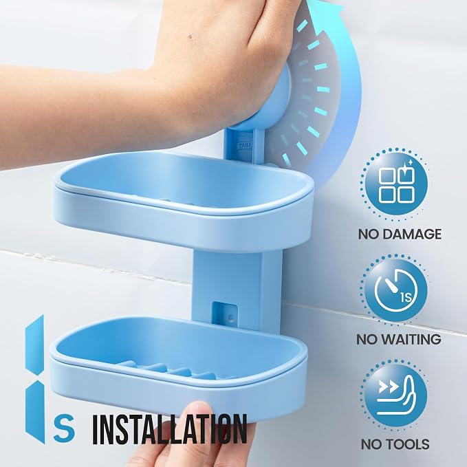 TAILI Double Layer Soap Dish Holder Suction Cup, Strong Sponge Holder - Image 2