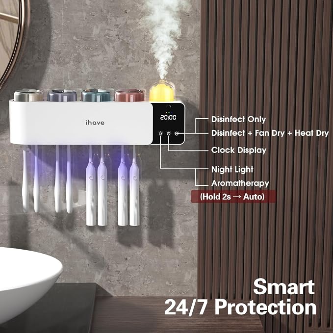 iHave Toothbrush Holders with UV Toothbrush Sanitizer, Aromatherapy Diffuser & - Image 3