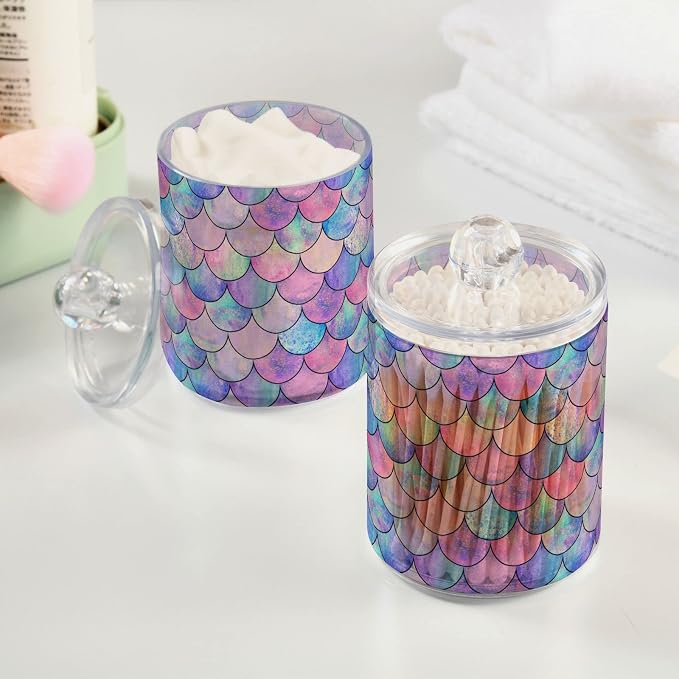 MNSRUU 4 Pack Qtip Holder Organizer Dispenser Colorful Mermaid Scales Bathroom - Image 5