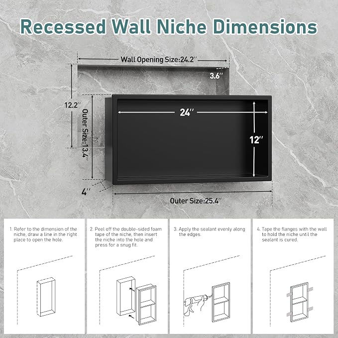 Shower Niche No Tile Needed, Recessed 2-Tier Shelf - Image 2