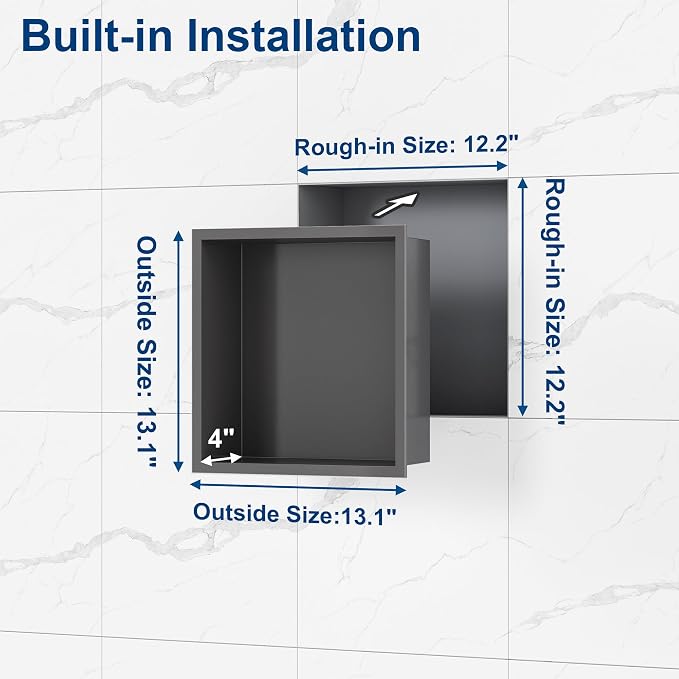 Neodrain 12X12Inch Shower Niche in Wall, Gun Metal Stainless Niche NO Tile - Image 3