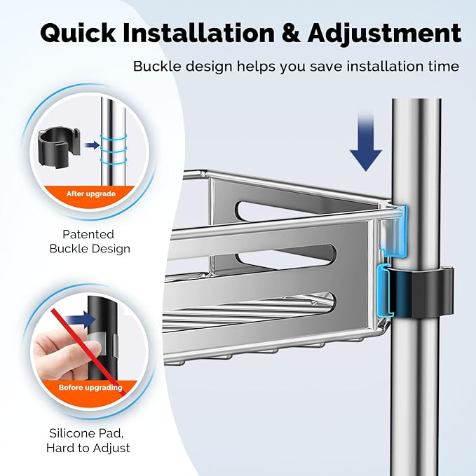 HAMITOR Corner Shower Caddy Tension Pole: Quick Installation 4-Tier Rustproof - Image 3