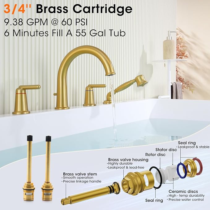 Roman Tub Faucet with Sprayer, Classic Bath Tub Faucet Set with Valve Brass 4 - Image 4