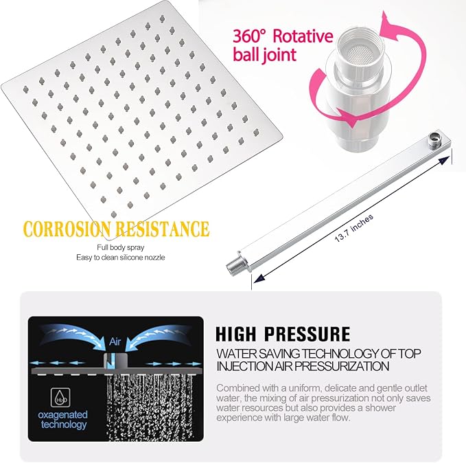 Shower Faucet Set Polished Chrome Surface Large 12 Inch Shower Head Handheld - Image 3