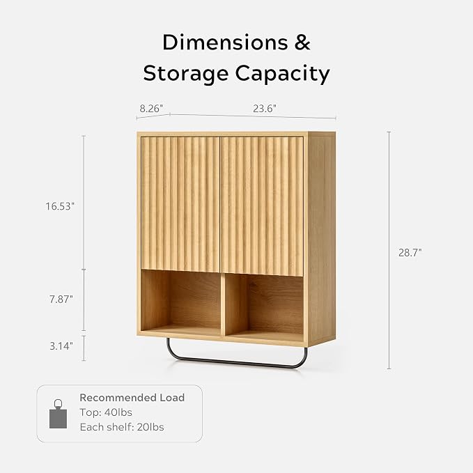 Fluted Wall Cabinet Set of 2, Wooden Bathroom Medicine Cabinet Storage - Image 2
