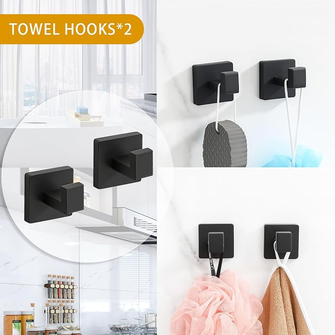 5-Piece Matte Black Bathroom Hardware Accessories Set - Image 6