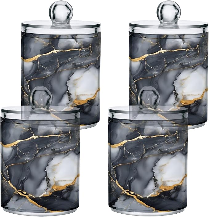 MNSRUU 2 Pack Qtip Holder Organizer Dispenser Abstract Black White Gold Marble - Image 7