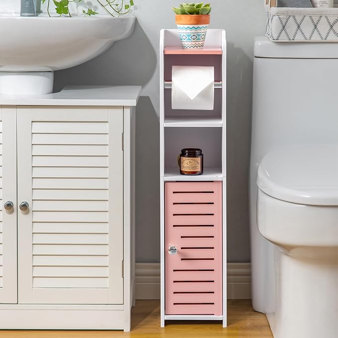 AOJEZOR Toilet Paper Holder Stand: Small Bathroom Storage Cabinet - Image 2