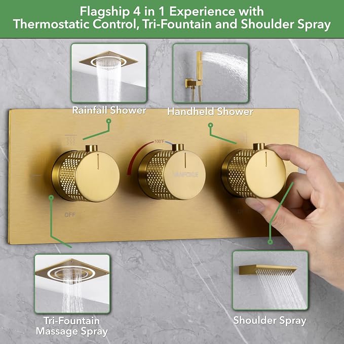 VANFOXLE Shower Faucet Set Brushed Gold Shower System, Shower Faucet - Image 5