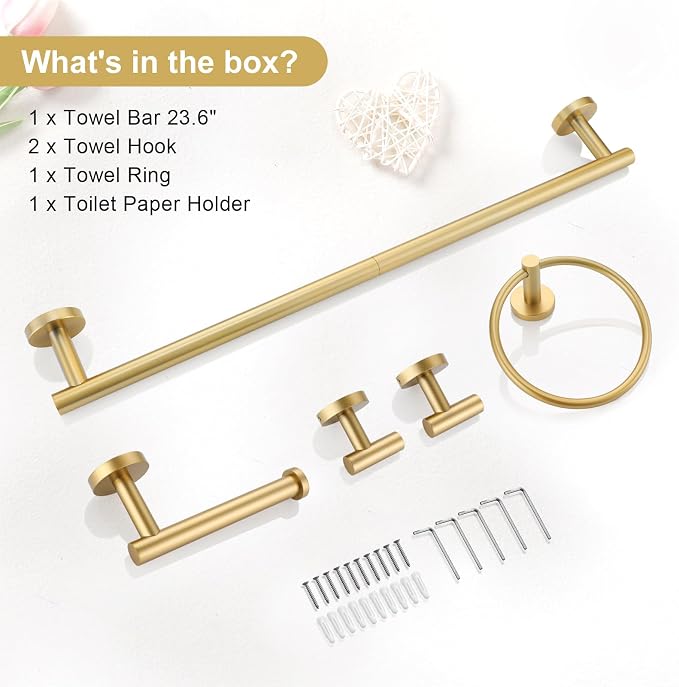 TQKAG 5 Piece Bathroom Accessories Set Brushed Gold Bathroom Hardware Set 23.6 - Image 7