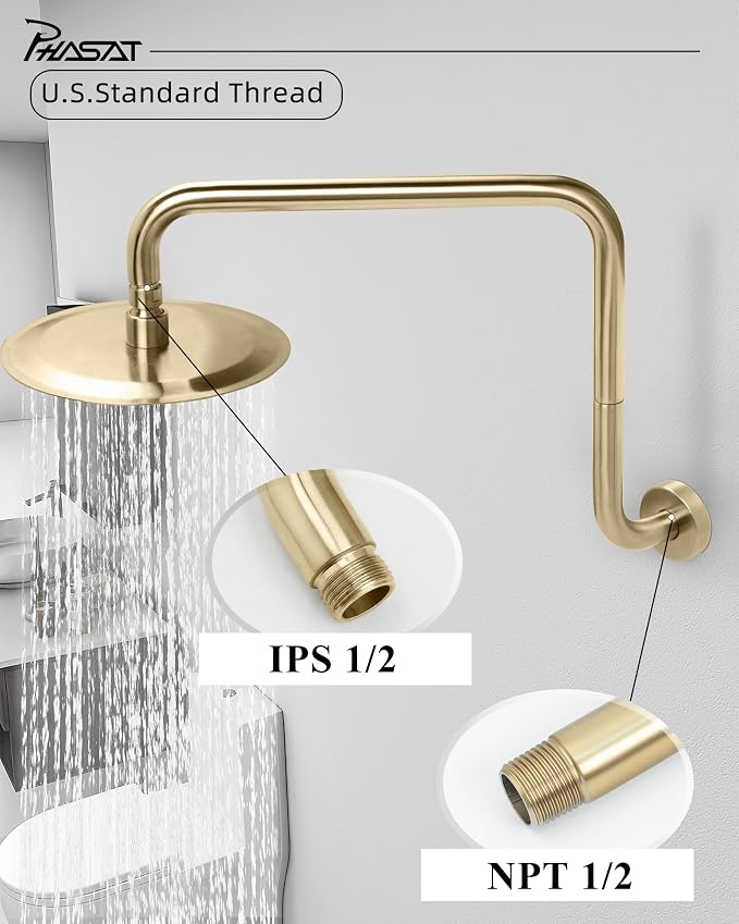 PHASAT 16 Inches Shower Arm Extension, S shaped Shower Arm - Image 4