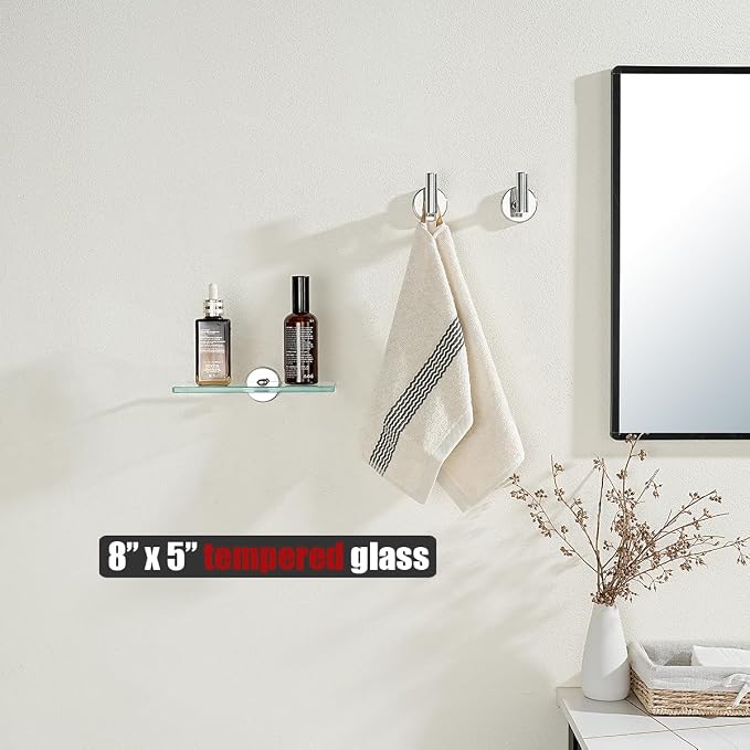 JQK Bathroom Glass Shelf Chrome, Tempered Glass Shower Storage 8 by 5 inches - Image 2