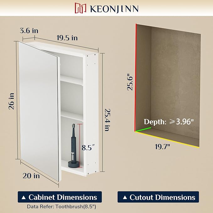 Keonjinn 20 x 26 Inch Black Medicine Cabinet, Bathroom Medicine Cabinet - Image 2