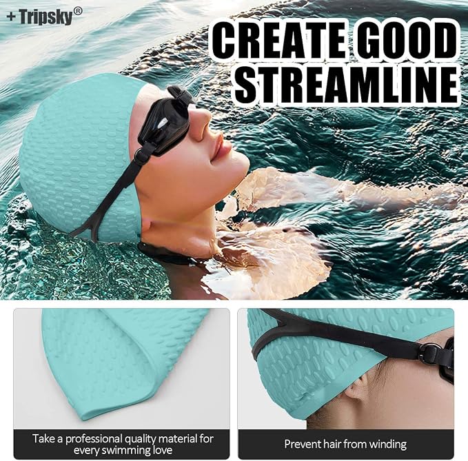 Tripsky Silicone Swim Cap, Comfortable Bathing Cap Ideal - Image 6