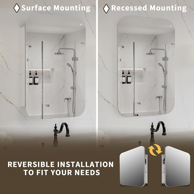 20x31 Medicine Cabinet Mirror for Bathroom, Aluminum Frame, Recessed/Surface - Image 5