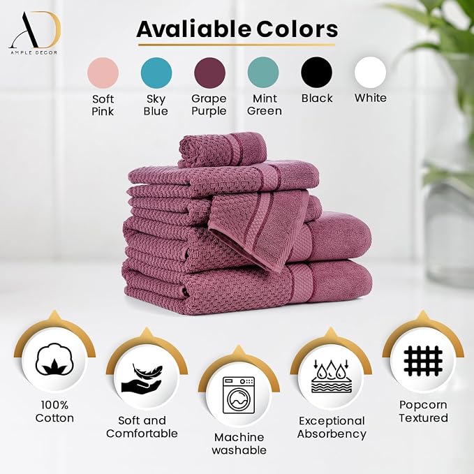 Ample Decor 100% Cotton Grape Purple Hand Towel - Image 2