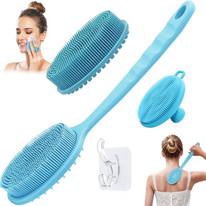 Silicone Face & Back Scrubber Set, Manual Face & Body Scrubber Exfoliator by GEENOA
