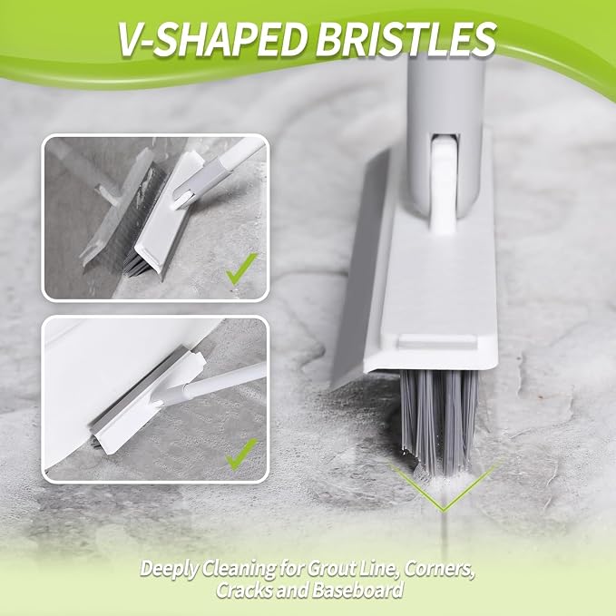Grout Brush with Long Handle, Floor Cleaning Scrubber with Stiff Bristles - Image 3