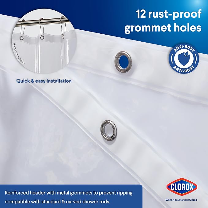 CLOROX Shower Curtain Liner, Premium Medium-Weight Durable Waterproof 6g PEVA - Image 7
