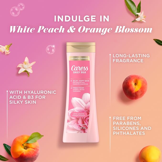 Caress Body Wash for Women, Daily Silk White Peach & Orange Blossom, Shower Gel - Image 5