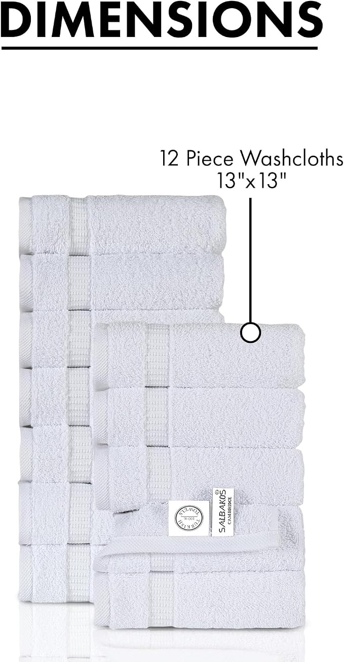 SALBAKOS 100% Turkish Cotton Washcloth Set of 12 13x13 inch | Heirloom Quality - Image 8