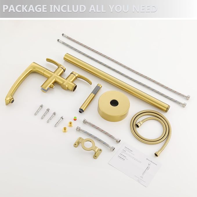 Free Standing Tub Faucet, Brushed Gold Floor Mount Bathtub Faucet - Image 7