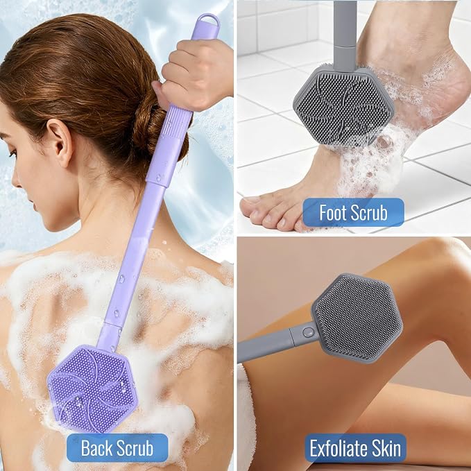 Silicone Back Scrubber for Shower – 21in Extendable Shower Brush - Image 5