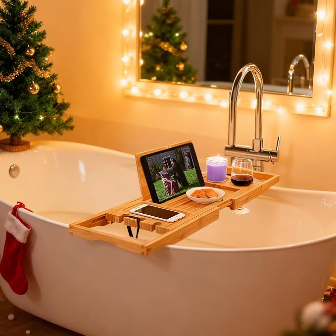 Utoplike Bamboo Bathtub Caddy Tray Bath Tray - Image 3