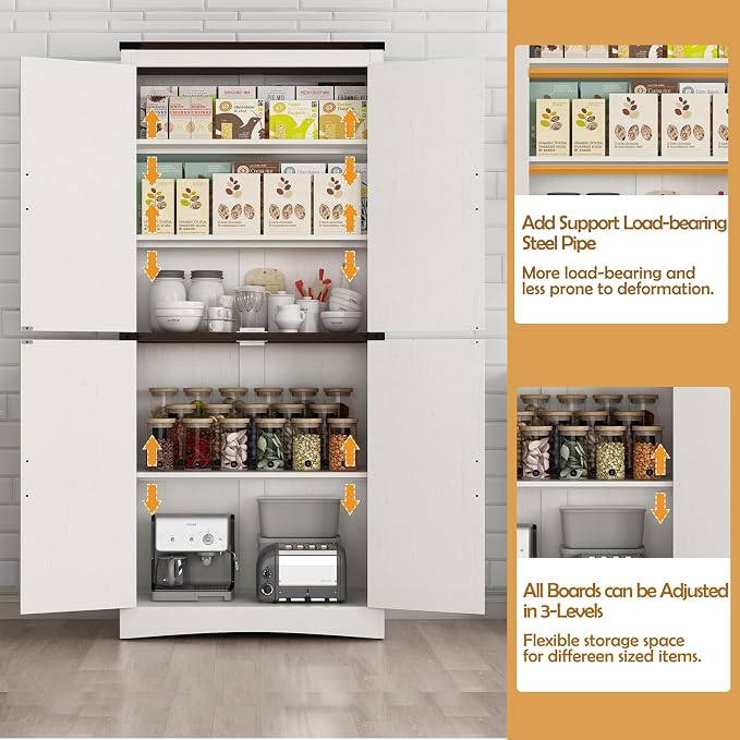 71" Tall Kitchen Pantry, Farmhouse Storage Cabinet - Image 3