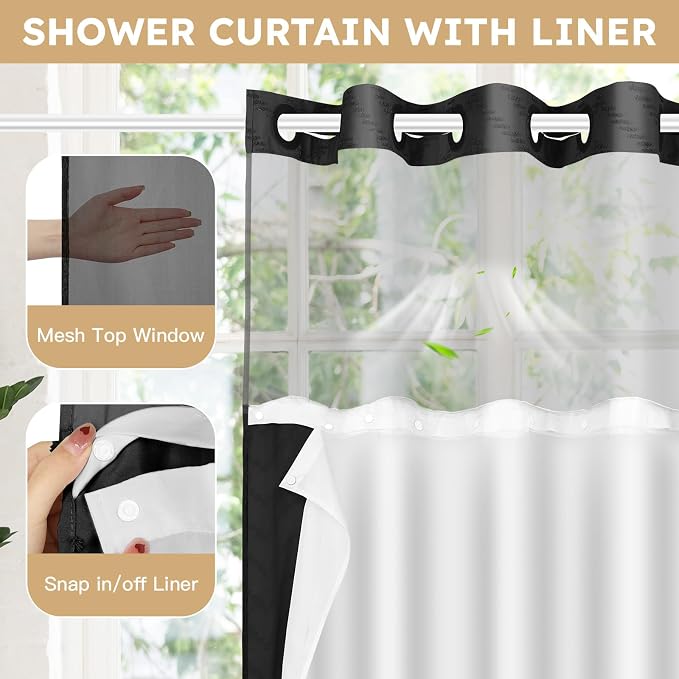 No Hook Shower Curtain and Liner Set - Image 3
