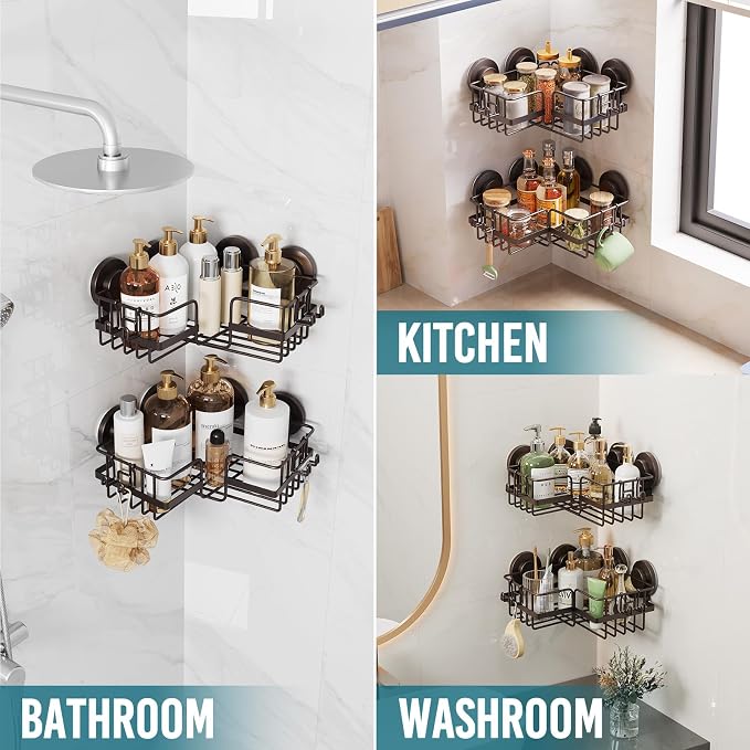 TAILI 2 Pack Powerful Suction Cup Shower Caddy Corner-adaptive, Stainless Steel - Image 6