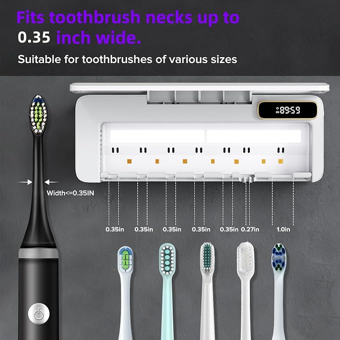 Smart Toothbrush Sanitizer & Holder, 5+1+1 Slot Wall Mounted Toothbrush Cleaner - Image 4