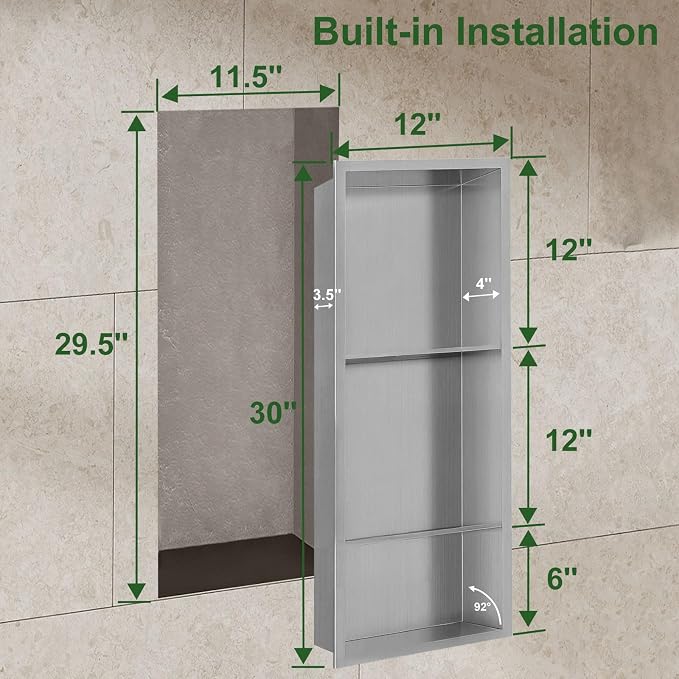 Shower Niche, 12 * 30 Stainless Steel Elegant Bathroom Niche, No Tile Needed - Image 3