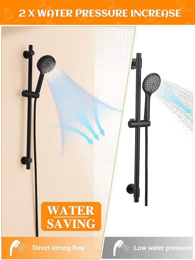 Handheld Shower Head with Slide Bar, 2.5GPM High Pressure 3-Function Adjustable - Image 6