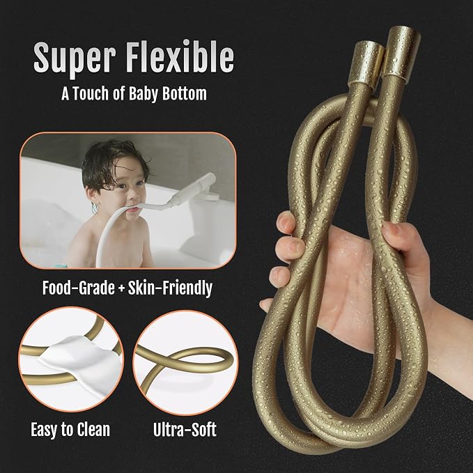 Super Flexible Gold Silicone Shower Head Extension, Kink-Free 60 Inch Handheld - Image 3