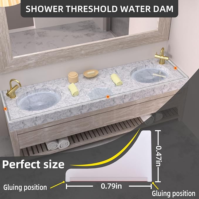 98Inch Collapsible Shower Threshold Water Dam Barrier, Self Adhesive Silicone - Image 2
