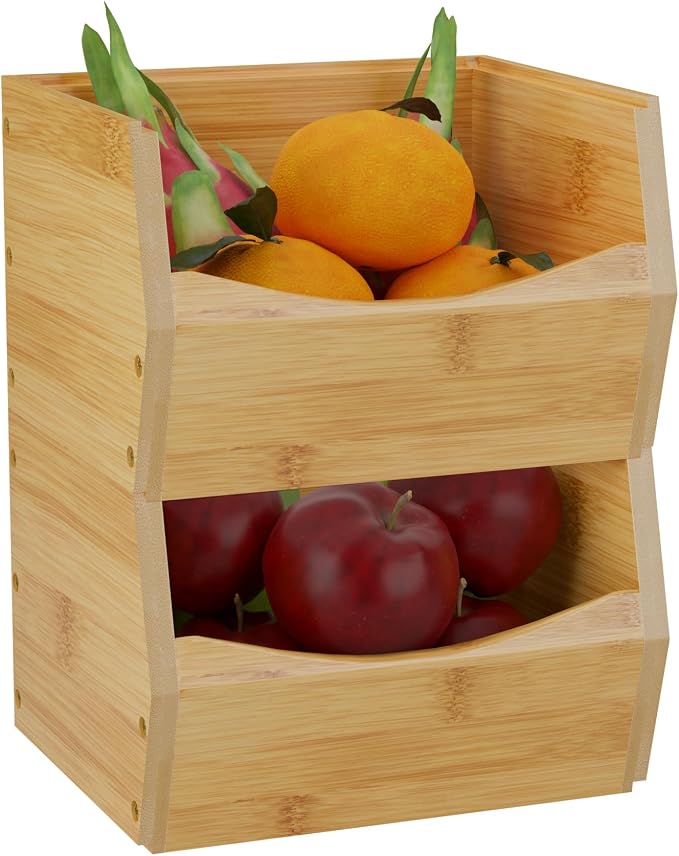 2 Set Open Front Small Stackable Storage Bins, Bamboo Stacking Storage Bins - Image 9