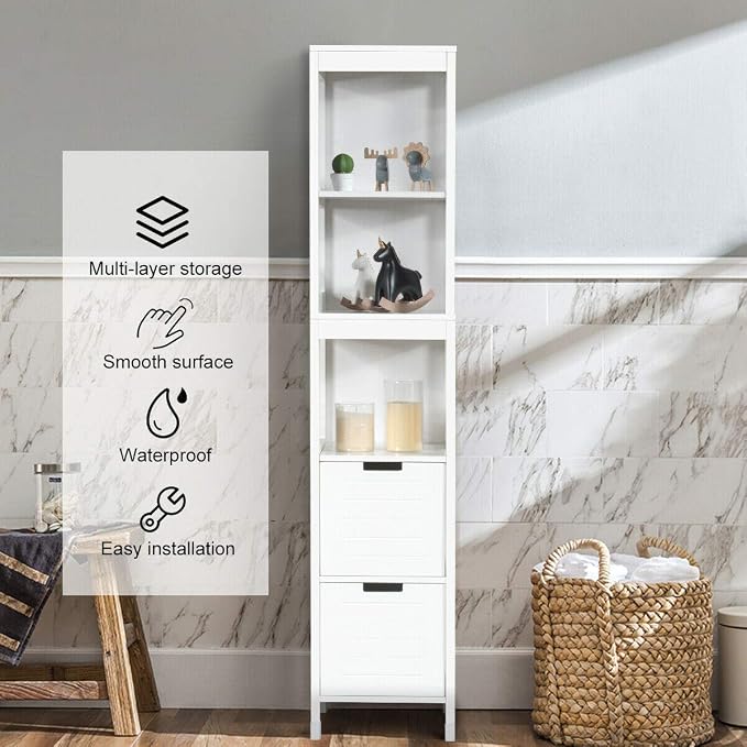Tangkula Tall Bathroom Storage Cabinet, Freestanding 57" H Tall Slim Bathroom - Image 6