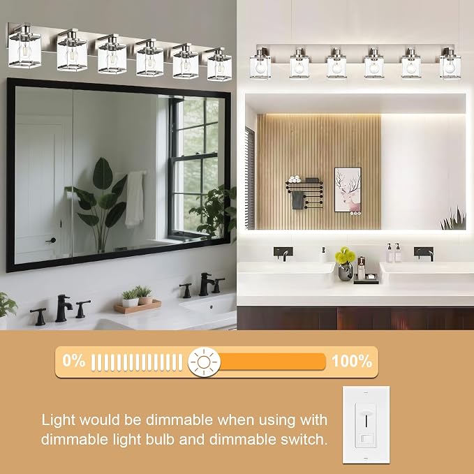 6-Lights Brushed Nickel Bathroom Light Fixture Over Mirror, Modern Wall Sconce - Image 6